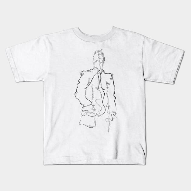 Simple Man Sketch - Male Figure One Line Art Kids T-Shirt by Space Sense Design Studio